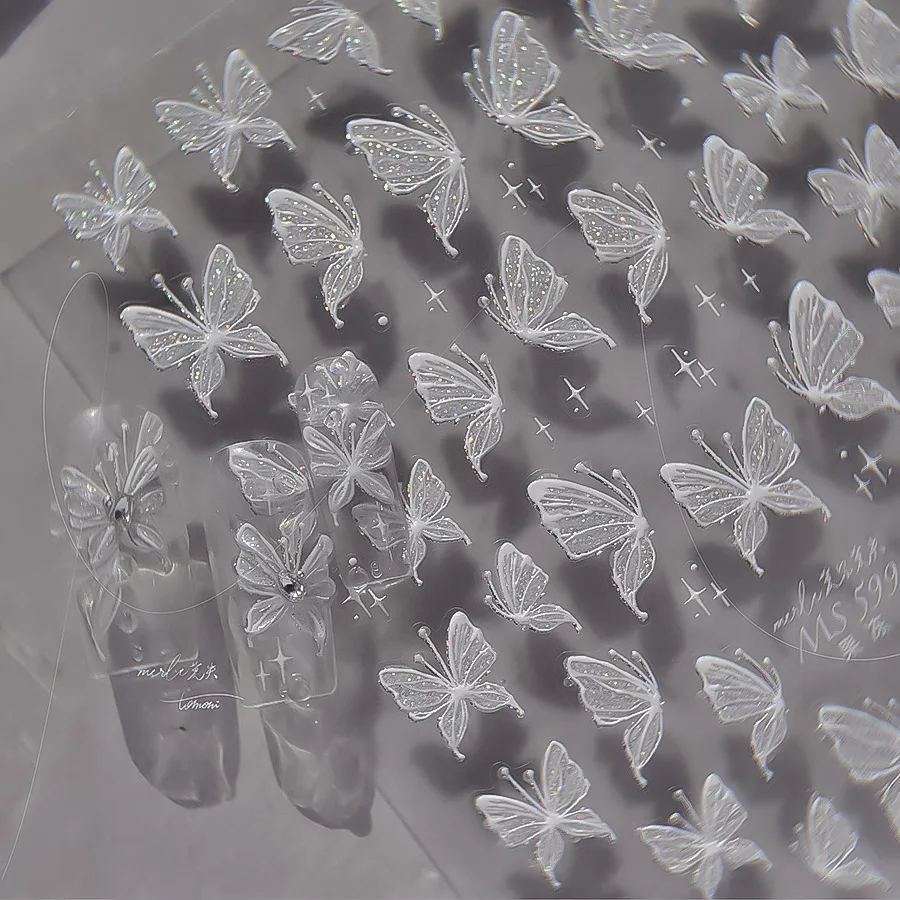 1 sztuk 5D brokat motyl naklejki na paznokcie Kawaii Aurora Butterfly Nail Art Charms dekoracje naklejki DIY Manicure klej suwak