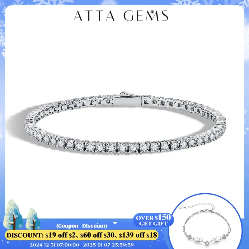 ATTAGEMS D Color Round Cut 5.0 4.0mm Moissanite Tennis Bracelet for Women Man Real 925 Sterling Silver Pass Diamond Tester Gift