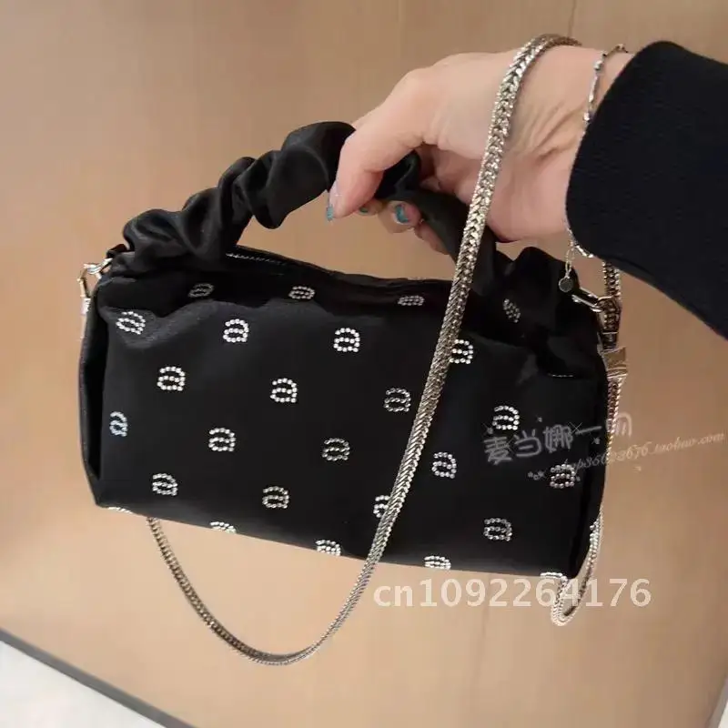 Novo cetim, bolsa wangmakeup bolsa de ombro feminina wang compras strass bolsa carteira, bolsa de viagem, bolinho