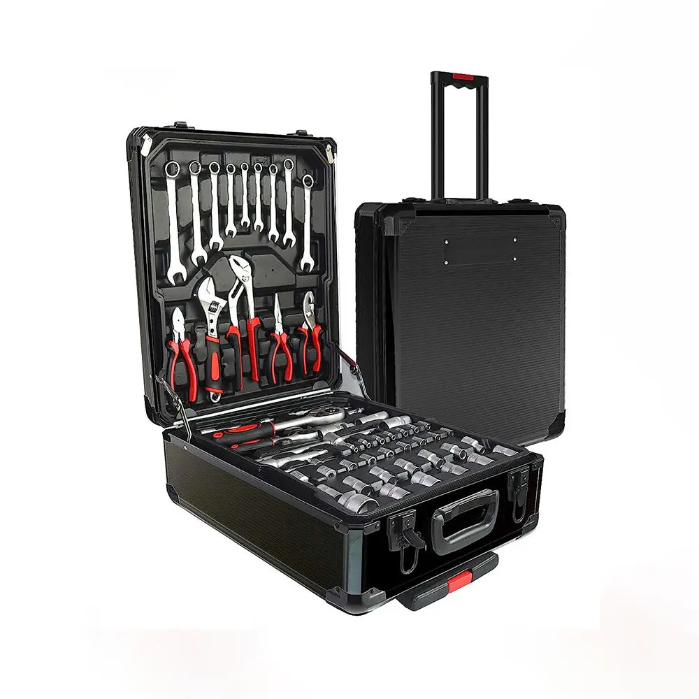 

Custom Portable Rolling Tool Box Set Steel Mechanic Case With Socket Wrench And Screwdrivers For Hand Tools Heavily Packed