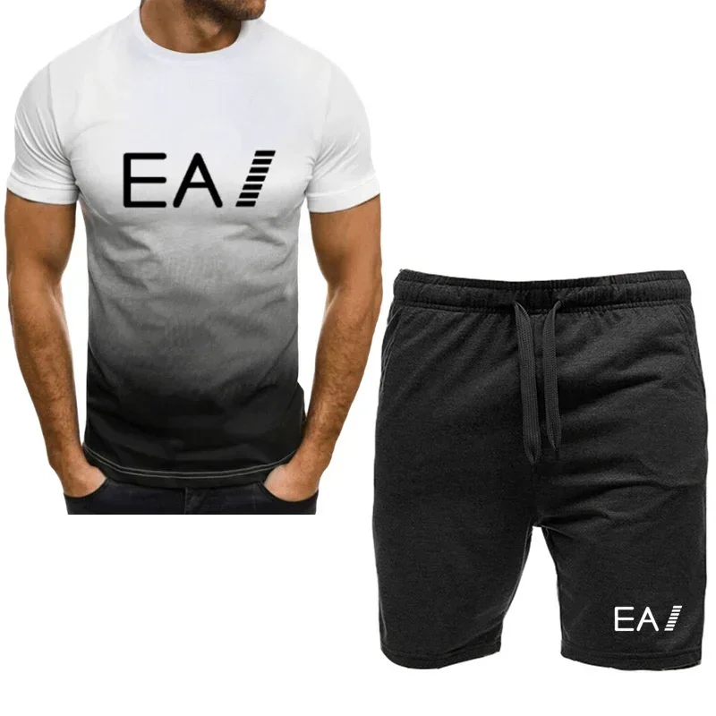 Conjunto de camiseta e shorts de jogging respirável masculino, terno de corrida fitness, roupa esportiva casual, novo, conjunto 2 peças