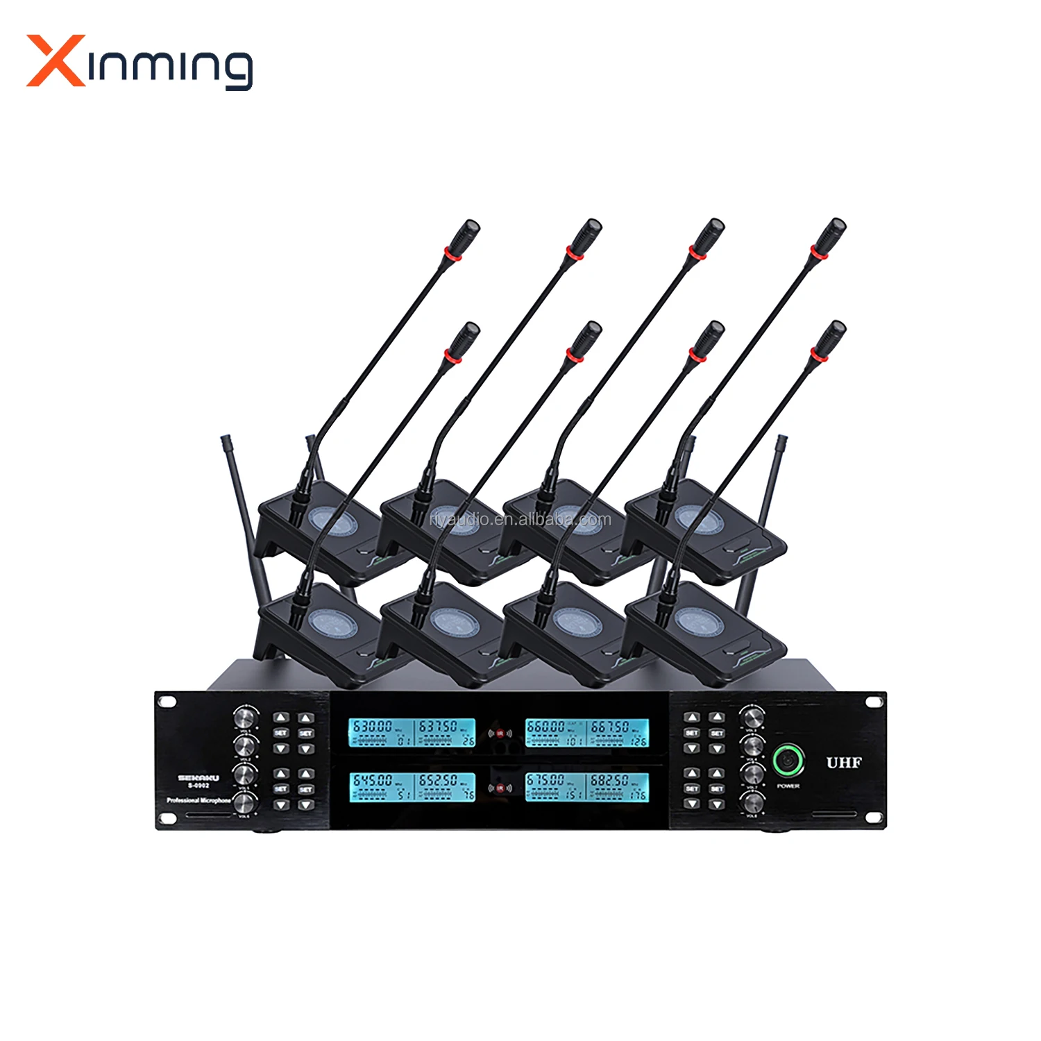 R-0902 1 to 8 IR Sync Wireless Conference System 2U Rack Mount LCD Display Anti Interference Lock Conference Mics With Mute