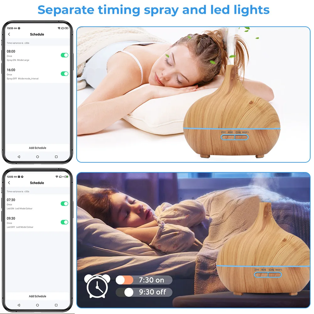 Difusor de aceites aromáticos para el hogar, humidificador de aire ultrasónico de madera con USB, generador de niebla de luz LED para aromaterapia, 400 ml