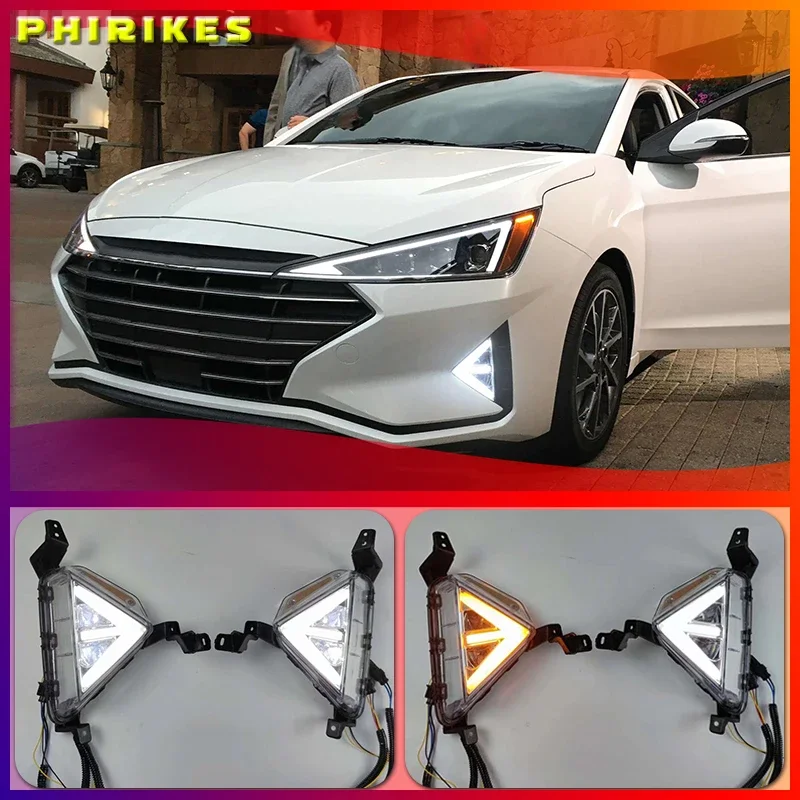 

2Pcs LED fog lamp for Hyundai Elantra 2019 2020 DRL Daytime Running Lights with Yellow Turn signal light Foglight