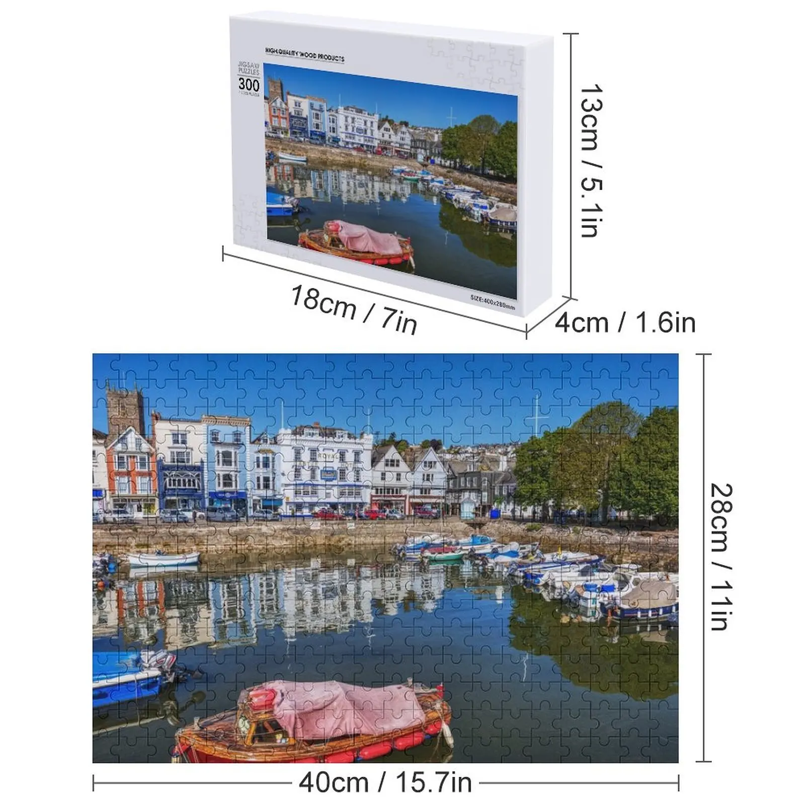 Puzzle z motywem portu Dartmouth, województwo Devon, Wielka Brytania, spersonalizowany prezent, zdjęcie zwierzęcia, drewniane puzzle ze zwierzętami