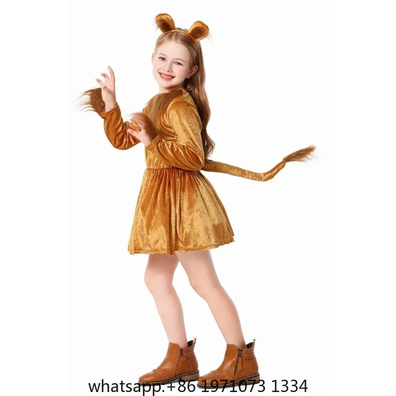 2025 New Arrival Animal King Halloween Cosplay Toddler Lion Dress Up With Headband Lion Dress Girls Lioness Costume