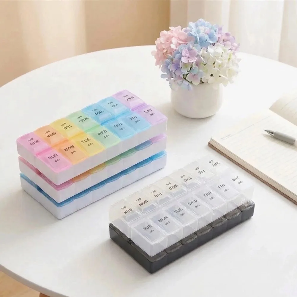 New Premuim Weekly Portable 7 Days Twice A Day 14 Grids Pill Box Case Storage Organizer Container for Vitamin Medicine Fish Oils
