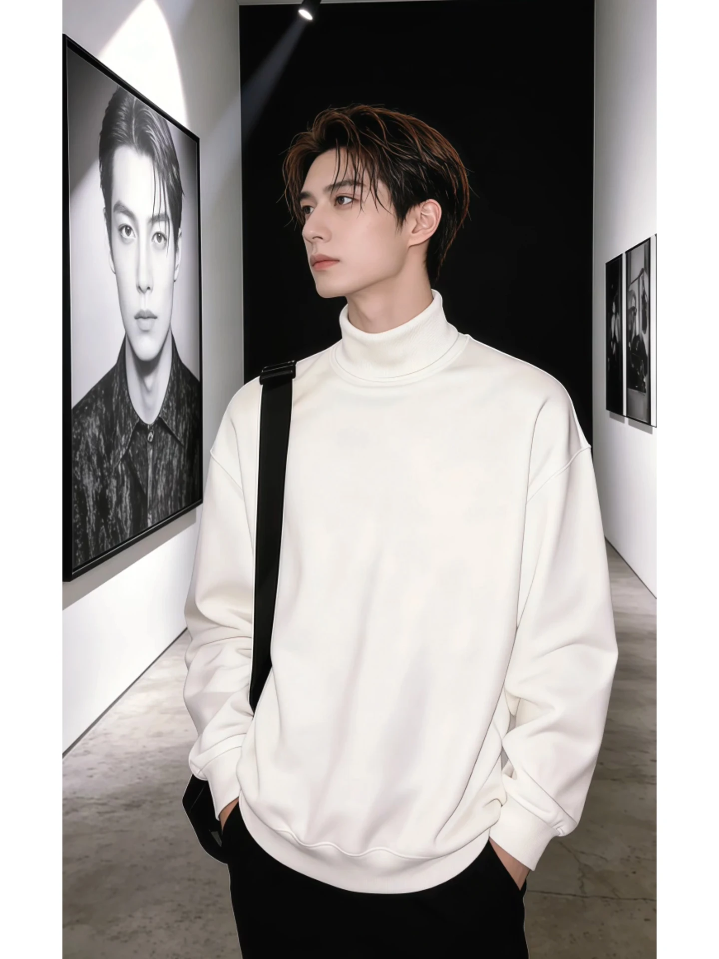 

Men's White Fce Lined Long Sve f High Collar Thermal T-irt Comfortable Warm Slim Fit Sweatirt Dervo Premium Feel