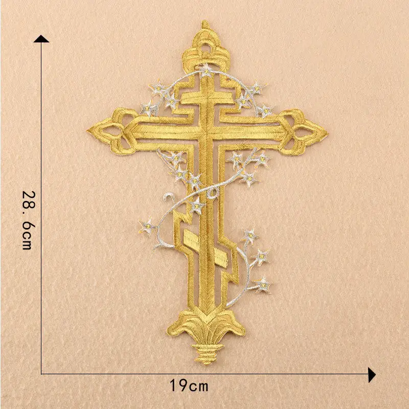 Gold Silver Cross Embroidery Patches for Clothing Sewing Applique Stickers DIY Stripes Jesus Cross Iron On Patches