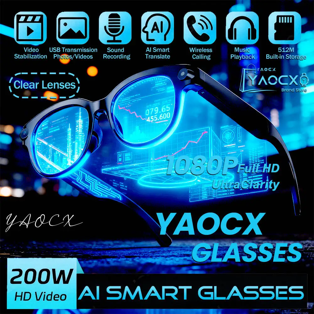 2026年aiスマートグラス-200w-hdカメラ-1080p-翻訳-ai音声アシスタント-音楽再生-led懐中電灯-男女兼用スマートグラス
