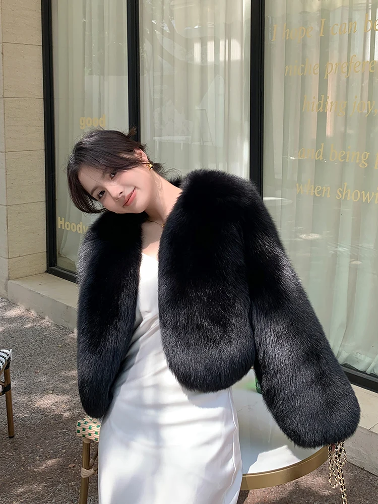 

2024 New Women's Fashion Fox Fur Coat Thick Warm Fluffy Fur Natural Real Fox Fur Winter Short Luxury Female Coats Outerwear