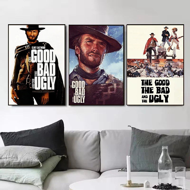 Classic Western Movie The Good The Bad and The Ugly Clint Eastwood Film Poster Canvas Painting Wall Art Pictures Home Decor