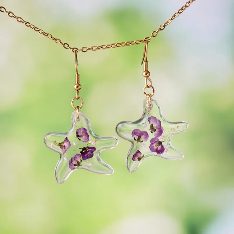 

Creative Star Earrings Handmaking Epoxy Resin Natural Dried Flower Earrings Cute Pressed Flower 2024 Statement Jewelry Wholesale