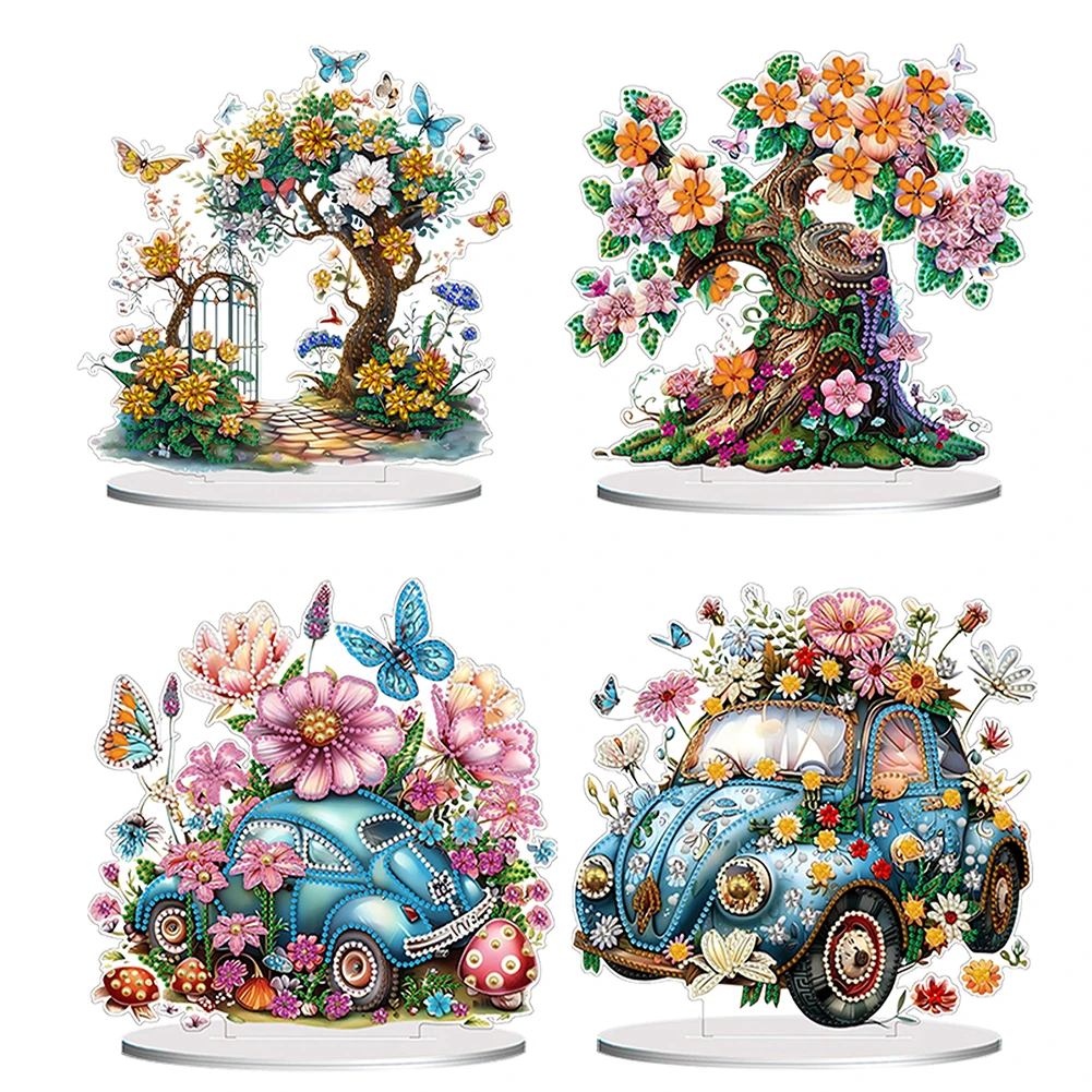 Double Side Special Shaped Patio Flower Tree Desktop Diamond Art Kits Diamond Painting Desktop Ornaments Kit Bedroom Table Decor