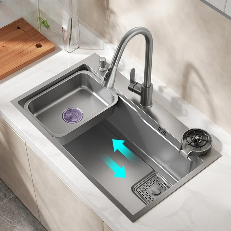 

304 Stainless Steel Kitchen Sinks Multifunctional Washing Basin Dishwashing Sinks Strong Storage Capacity and Load Bearing