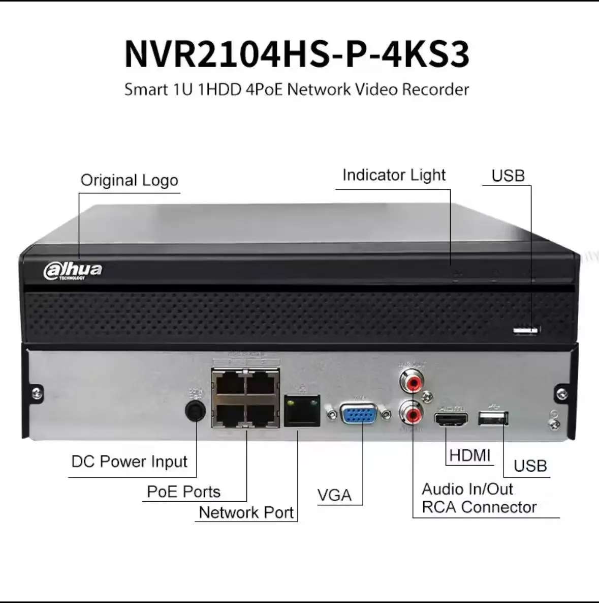 Dahua NVR2104HS-P-4KS3 NVR2108HS-8P-4KS3 4/8 PoE NVR 4K Video Recorder IP Camera Security System Max 12MP Smart H.265 Plug&Play
