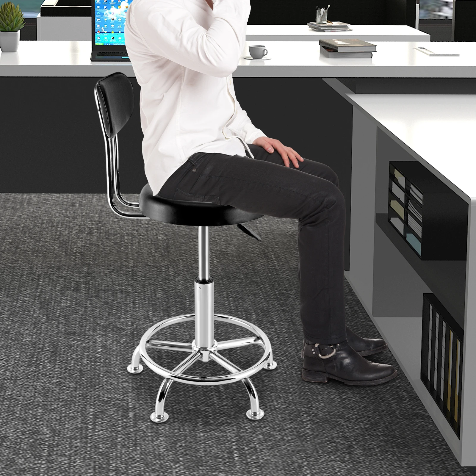 Salon Chair with Comfortable Backrest, Adjustable Long-Hour Sitting Without Fatigue, 330lbs Weight Capacity, Black Modern Design image 4