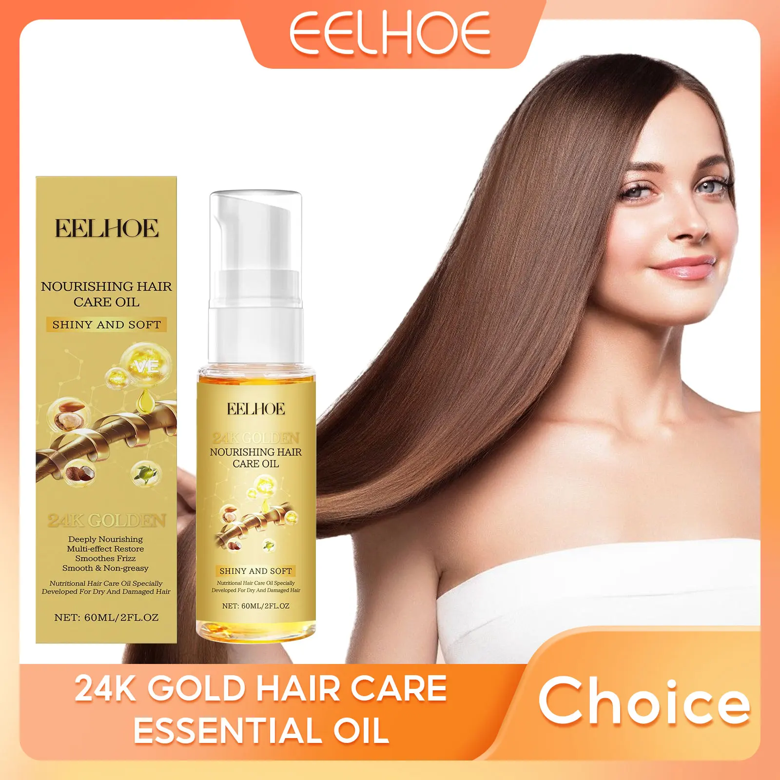 

EELHOE 24k Gold Hair Essential Oil Nourishes Scalp Repairs Hairs Damaged Improves Frizz Prevent Hair Loss Smooth Hair Care Oil