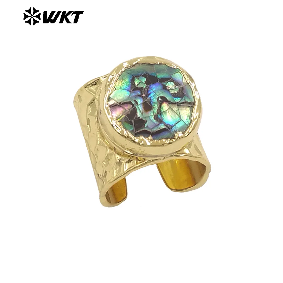 WT-MPR138 2025 Natural Shell Elegant Light-weight With Real Gold Plated Round Shape US8 Ring For Women Special Gifts