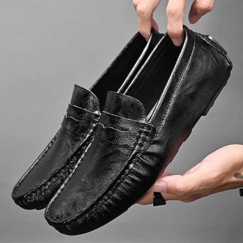 

Mens Top Layer Cowhide Leather Shoes Casual Mens Shoes Soft Sole Comfortable Genuine Leather Mens Driving Shoe Zapatillas