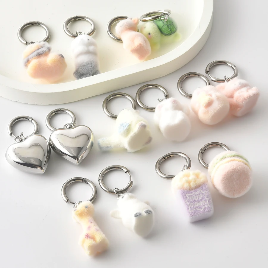 1Pair Funny Flocking Cute Sea Animal Turtle Rabbit Aesthetic Girl Ear Buckle Resin Giraffe  Chic Hamburg Hoop Earrings Jewelry