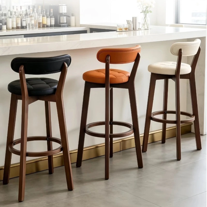 Chaise de bar confortable avec dossier, style nordique, en bois massif, pour comptoir de cuisine, Taburetes Para Barra