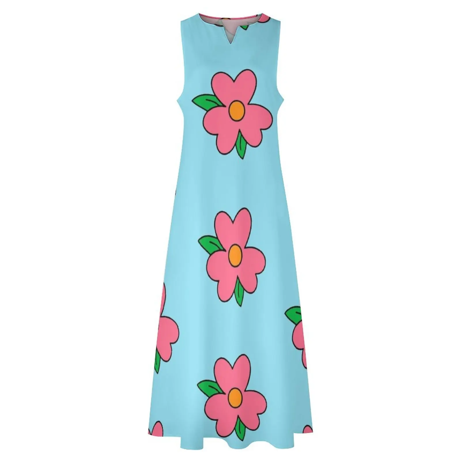 Fat Homer blue Dress Pattern big flower Long Dress summer dress donne coreane estate