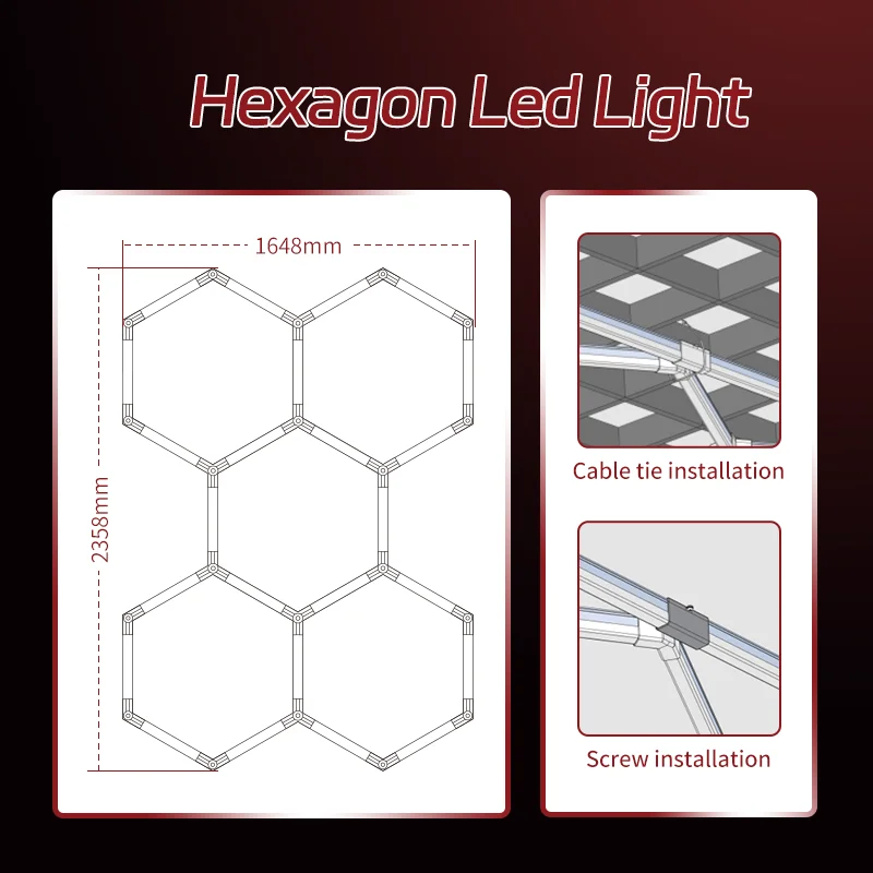 Led Hexagon Grid Garage Light Modern Honeycomb Led Lighting For Gym Barber Shop 6000K