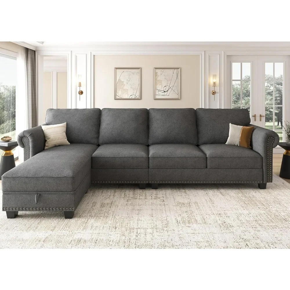 

Convertible Sectional Sofa L Shape Couch ,Reversible Chaise 4 Seat,for Small Space Dark Grey,Living Room Sofas.