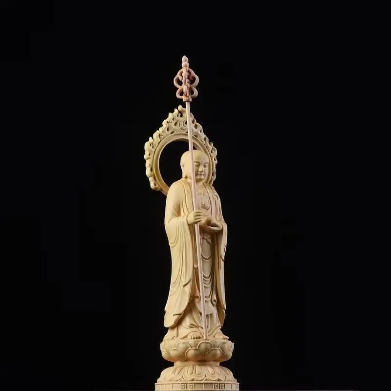 Solid wood carving Ksitigarbha Decorative statue ，Hand-carved，Chinese Buddha Statue Home Living Room Feng Shui Decoration