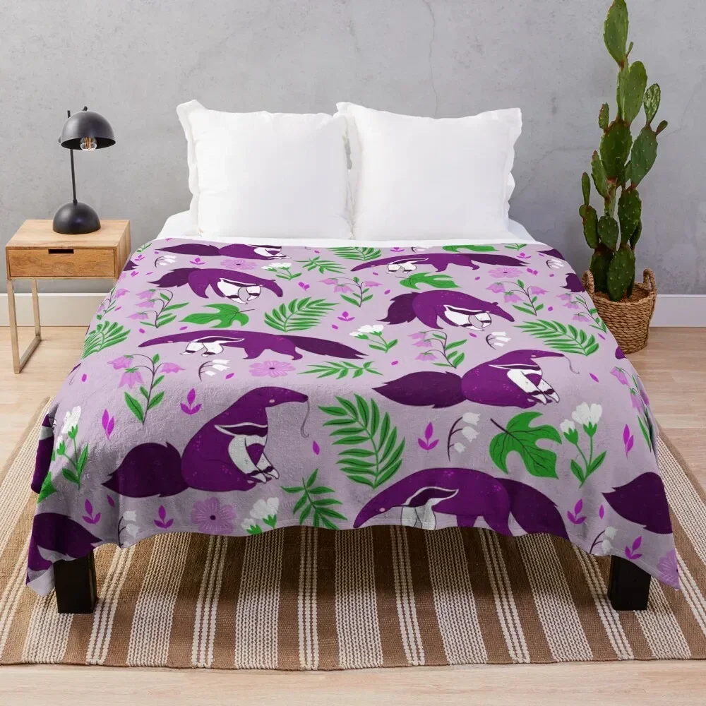 

cute anteater purple floral Throw Blanket Moving Sofa Plaid Blankets