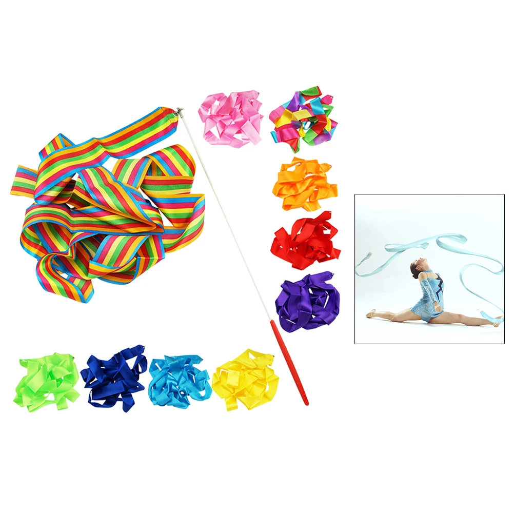 

14 Pcs Gymnastics Ribbons Soft Silk Earth Tones Dance Streamer Twirling Rod Fiberglass Metal Clasp Kids Party