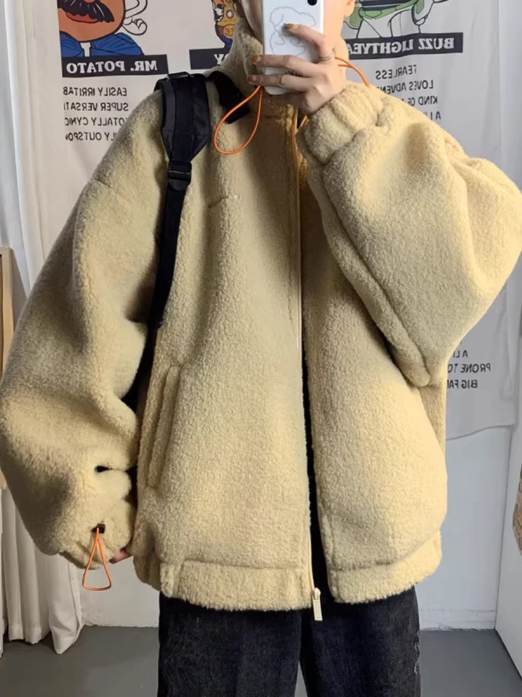 

Thiened Fce Lamb Fur Jaet, мужская осенне-зимняя бархатная хлопковая одежда в американском стиле ретро с кроликом, свободная хлопковая одежда для ленивых