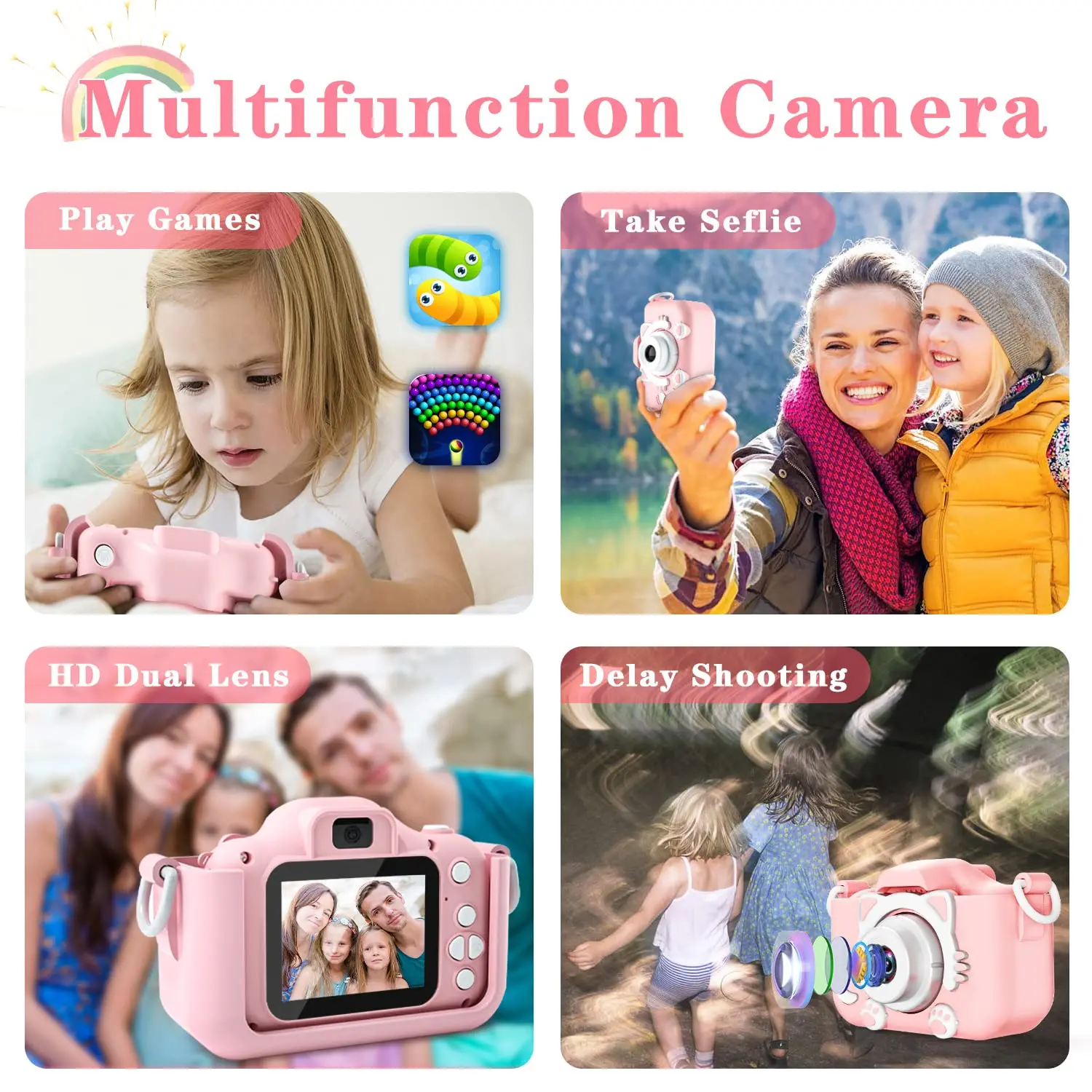 Seckton-Cámara de Selfie mejorada para niños, regalos de cumpleaños y Navidad para niños de 3-9 años, videocámaras digitales HD para niños pequeños