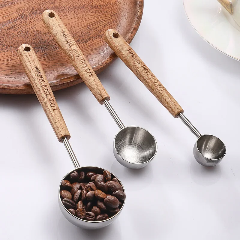 

304 Stainless steel coffee spoon with walnut handle, measuring spoon, long handled coffee spoon, coffee decoration, 8ml 25ml