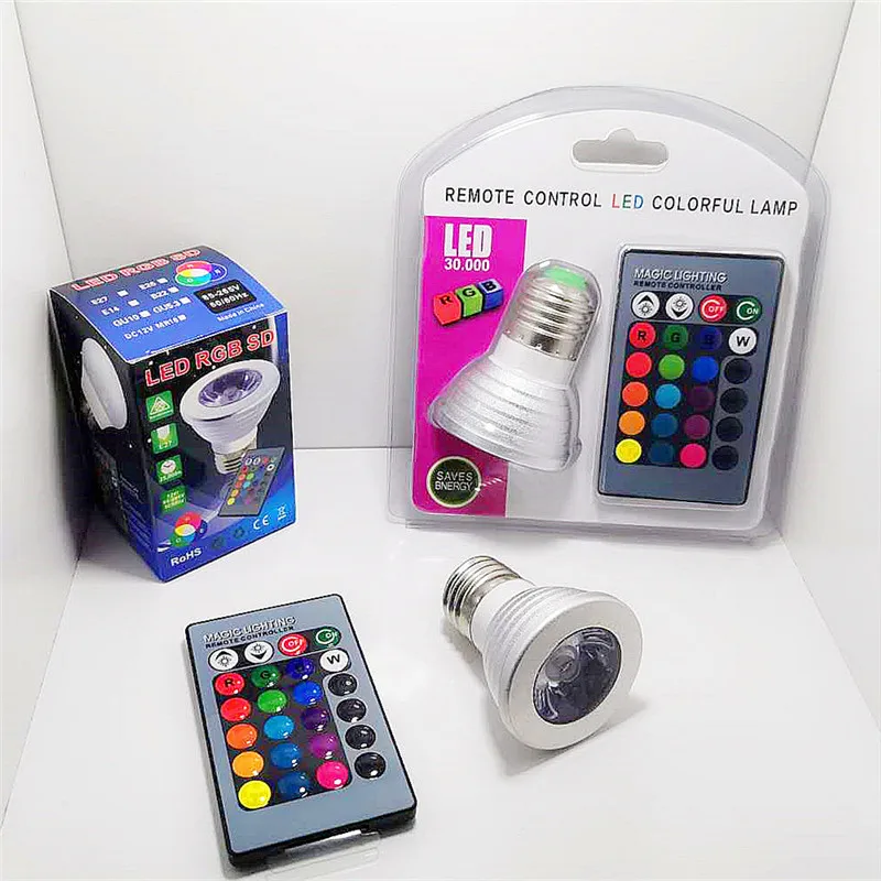 5 واط RGB لمبة LED متعدد الألوان لمبة E27 85-265 فولت الإضاءة المنزلية عكس الضوء 24 مفتاح التحكم عن بعد مصباح ذكي مصباح لتهيئة الجو