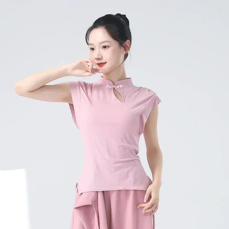 National style Chinese modern dance disc-button sleeveless shirt top classical dance vest design sense art test thin practice
