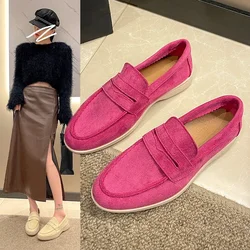 Women Flat Shoes Khaki Suede Summer Walk Shoes Slip-on Lazy Loafers Causal Moccasin Comfortable Mules Driving Shoes 2025 New
