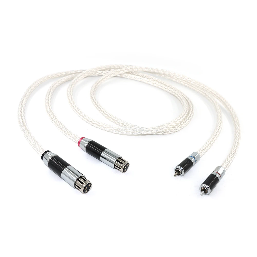 زوج واحد من محول XLR من الدرجة الاستوديو - محول 8AG OCC مطلي بالفضة مع محول RCA إلى XLR مزدوج الحماية