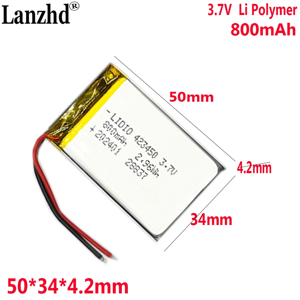 

3.7V Li lithium polymer battery 3.7V 800mAh For Navigator driving recorder Bluetooth speaker Tire pressure monitoring 423450