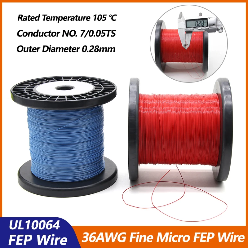 5m - 500m UL10064 FEP Wire 36 AWG PTFE Plastic Ultra Fine Micro Litz Wires Solder With High Conductivity DIY Tinned Copper Cable