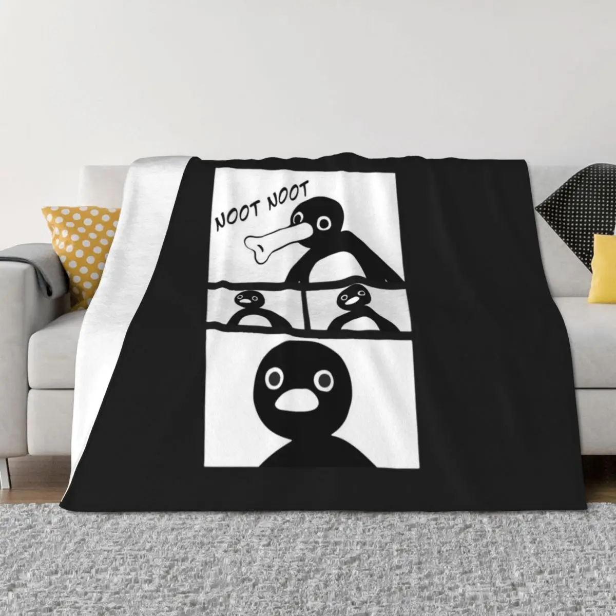 

Pingu horror looking Throw Blanket sofa bed Soft Quilt Flannels Blankets