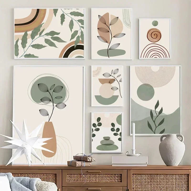 Boho Posters Abstract Geometry Line Leaves Sun Rainbow Boho Home Decor Nordic Canvas Painting Picture For Living Room Decor