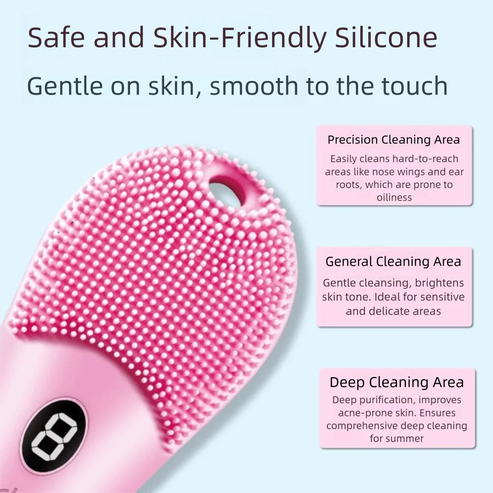 Scrubber elettrico ad ultrasuoni in silicone Vibrazione ad alta frequenza Scrubber sonico a 9 marce Spinning ricaricabile