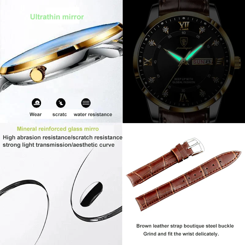 POEDAGAR-Reloj de pulsera de cuarzo deportivo para hombre, cronógrafo resistente al agua, luminoso, de marca superior, de lujo, informal, Militar