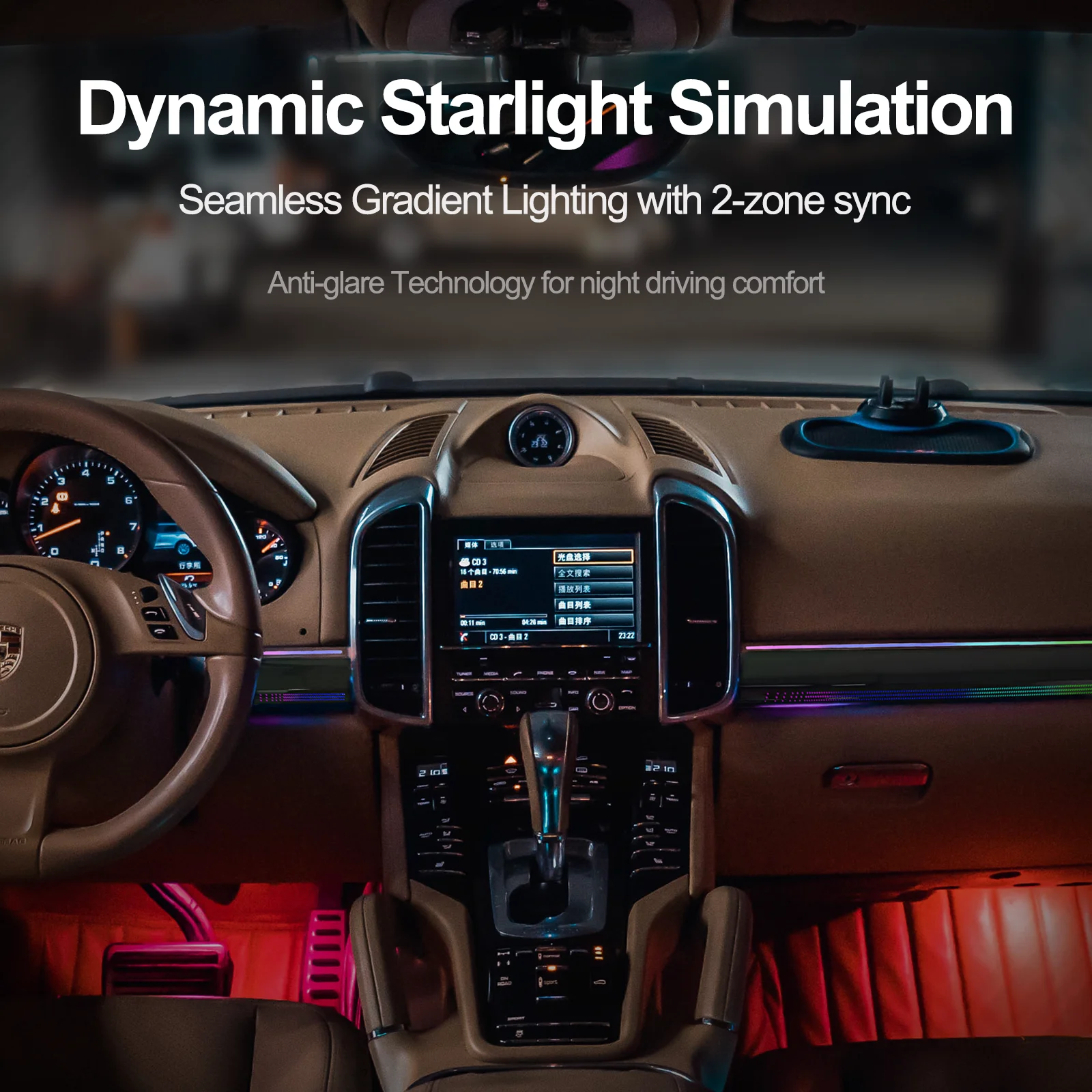 1:1 OEM Mold Custom Ambient Lighting Kit for  Porsche Cayenne 2010–2017 Supports App Control,Vehicle-Specific Fit
