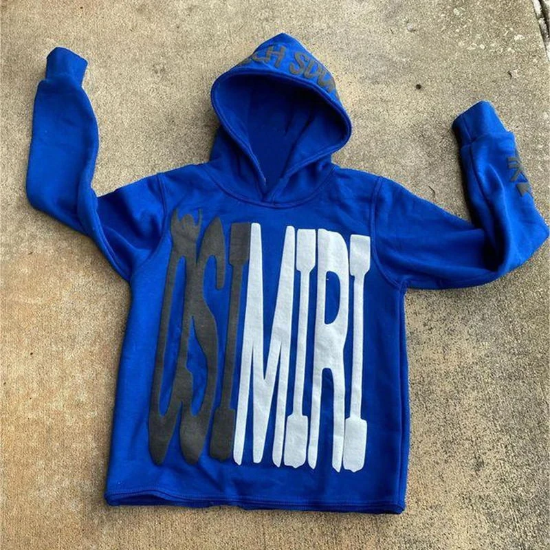 Vintage Y2K loose hooded sweatshirt with personalized gradient letter print long sleeved men's and women's pullover sweatshirt
