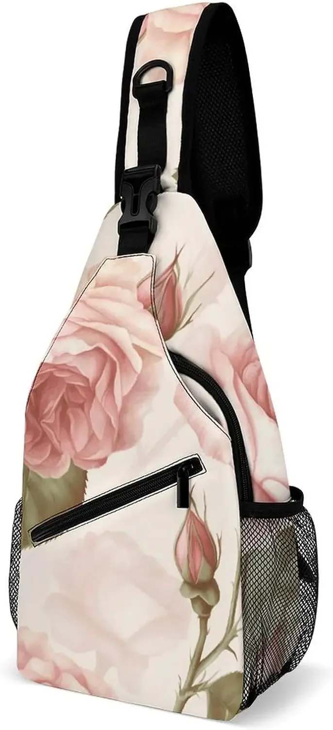 

Sling Bag for Women Men,Beauty Roses Printed Casual Crossbody Bags Sling Backpack with Convertible Shoulder Strap,Lightweight