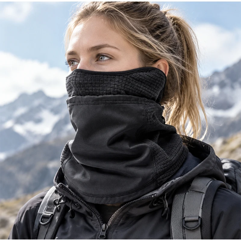 Waffle Cycling Neck Gaiter Windproof Winter Polar Fleece Neck Warmer Hiking Unisex Skiing Mask Tube Scarf Face Covering Camping
