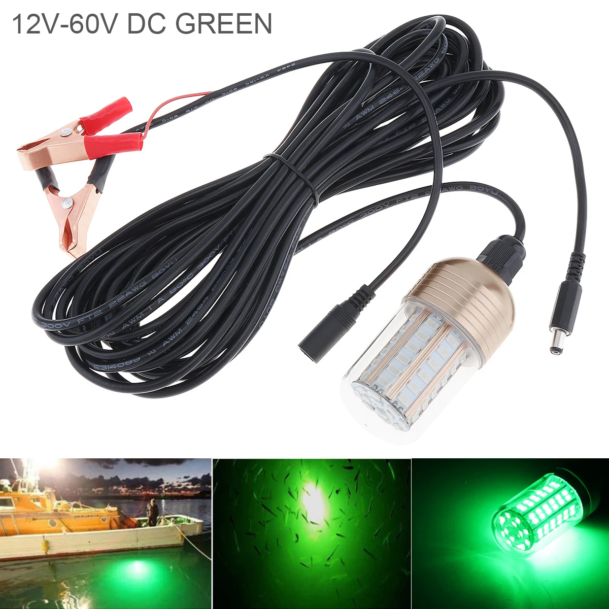 30W 12V-60V Green Underwater Fishing Lights 60Pcs 5730 LED Fishing Light / Lures Fish Finder Lamp Attracts Prawns / Squid /Krill